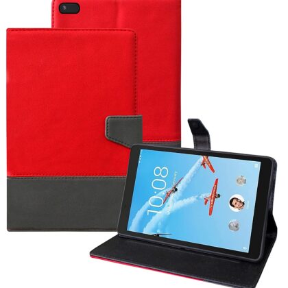TGK Dual Color Design Leather Flip Case with Viewing Stand Compatible for Lenovo Tab E8 Cover TB-8304F, TB-8304F1, TB-8304N, TB-8304 (8.0 Inch) Tablet (Red-Grey)