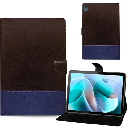 TGK Dual Color Leather Flip Stand Case Cover for Motorola Moto Tab G70 LTE 11 inch Tablet (Dark Brown, Blue)