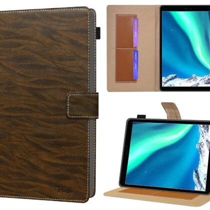 TGK Pattern Multi Protective Leather Flip Case Cover for Panasonic Tab 8 HD Tablet 8 inch (Dark Brown)