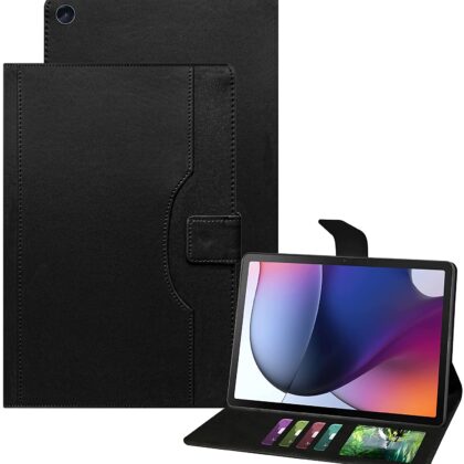 TGK Multi-Angle Viewing Smart Stand with Document Card Pocket Wallet Leather Flip Case Cover for Motorola Moto Tab G62 10.6 inch Tablet (Black)