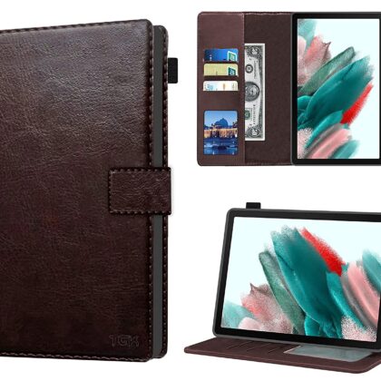 TGK Multi Protective Wallet Leather Flip Stand Case Cover for Samsung Galaxy Tab A8 10.5 inch [SM-X200/ SM-X205/ SM-X207] Dark Brown