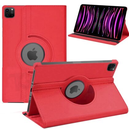 TGK 360 Degree Rotating Leather Smart Rotary Swivel Stand Case Cover for iPad Pro 11 inch 2022 4th Generation (Red)