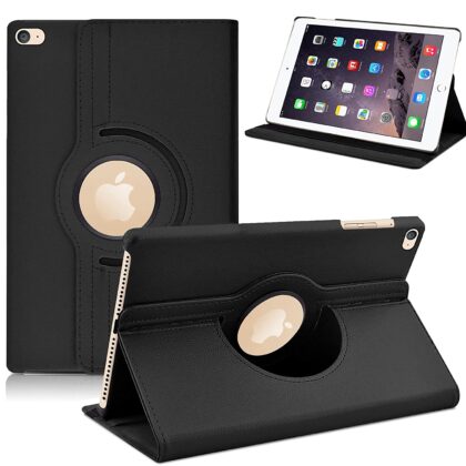 TGK 360 Degree Rotating Leather Auto Sleep Wake Function Smart Case Cover for iPad Air 2 Covers ipad 9.7 inch A1566, A1567 (2014 Launch) Black