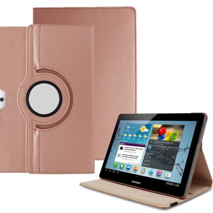 TGK 360 Degree Rotating Leather Rotary Swivel Stand Smart Case Cover for Samsung Galaxy Tab 2 (10.1 inch) SM- P5100, P5113, P5110, P7500, P7510, P510, P750 (Rose Gold)