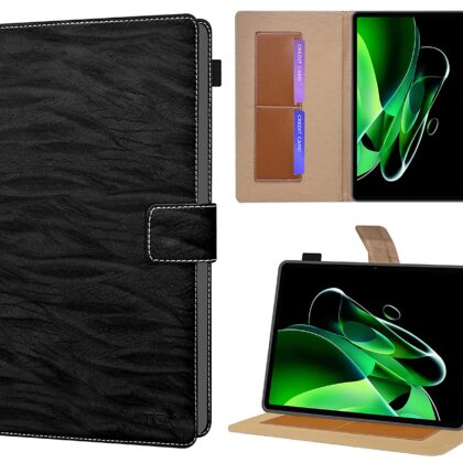 TGK Pattern Protective Leather Case with Viewing Stand and Card Slots Flip Case Cover for Realme Pad X 11 inch Tablet with Stylus Pen Holder (Black)