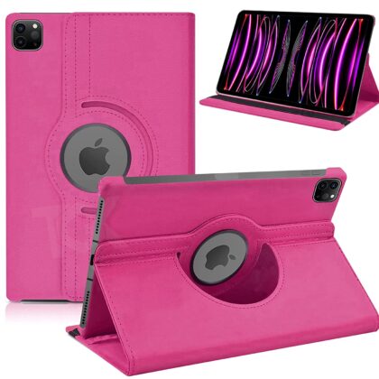 TGK 360 Degree Rotating Leather Smart Rotary Swivel Stand Case Cover for iPad Pro 11 inch 2022 4th Generation (Hot Pink)