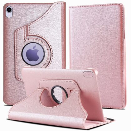 TGK 360 Degree Rotating Leather Smart Rotary Swivel Stand Case Cover Compatible for iPad Mini 6 (8.3 inch, 2021) iPad Mini 6th Generation (Rose Gold)