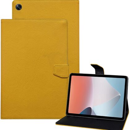 TGK Plain Design with Viewing Stand Protective Leather Flip Case Cover for Oppo Pad Air 10.36 inch Tab with Precise Cutouts (Yellow)