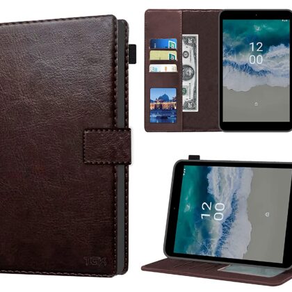 TGK Multi Protective Wallet Leather Flip Stand Case Cover for Nokia Tab T10 8 inch Tablet, Chocolate Brown