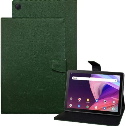 TGK Plain Design Leather Flip Stand Case Cover for TCL Tab 10 FHD Tablet (Green)