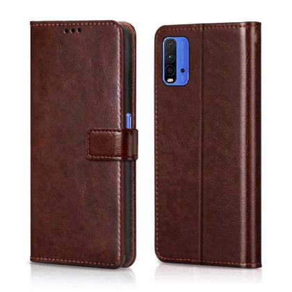 TGK 360 Degree Protection | Protective Design Leather Wallet Flip Cover with Card Holder | Photo Frame | Inner TPU Back Case Compatible for Redmi 9 Power (Dark Brown)