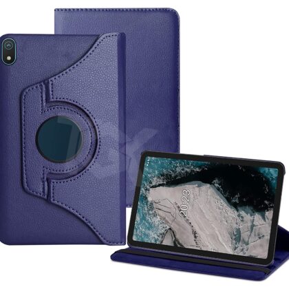 TGK 360 Degree Rotating Leather Smart Rotary Swivel Stand Case Cover for Nokia Tab T20 10.4 inch Tablet / Nokia Tab T20 10.36 inch Tablet [Model TA-1392 TA-1394 TA-1397] (Dark Blue)