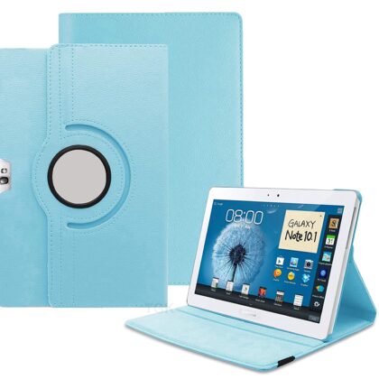 TGK 360 Degree Rotating Leather Smart Rotary Swivel Stand Case Cover for Samsung Galaxy Note 10.1 (2012 Edition) Tablet GT-N8000 GT-N8010 GT-N8020 GT-N800 GT-N8013 GT-N8005 (Sky Blue)