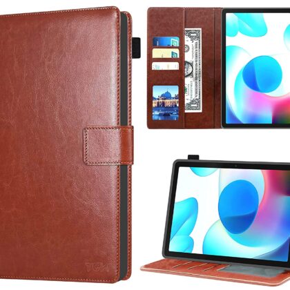 TGK Multi Protective Wallet Leather Flip Stand Case Cover for Realme Pad 10.4 inch, Brown