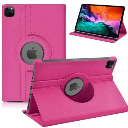 TGK 360 Degree Rotating Leather Smart Rotary Swivel Stand Case Cover for iPad Pro 12.9 inch 2020 Release 4th Generation (Model:A2229/A2069/A2232/A2233) (Hot Pink)