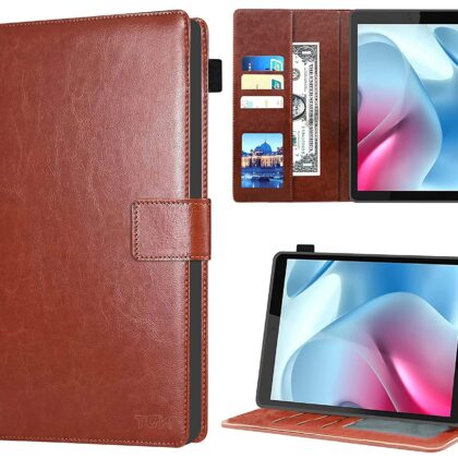 TGK Multi Protective Wallet Leather Flip Stand Case Cover for Motorola Tab G20 8 inch Tablet, Brown