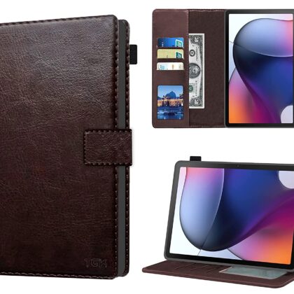 TGK Multi Protective Wallet Leather Flip Stand Case Cover for Motorola Moto Tab G62 10.6 inch Tablet, Chocolate Brown