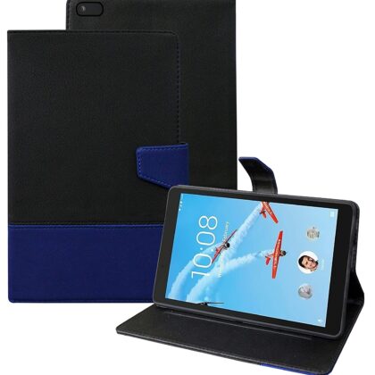 TGK Dual Color Design Leather Flip Case with Viewing Stand Compatible for Lenovo Tab E8 Cover TB-8304F, TB-8304F1, TB-8304N, TB-8304 (8.0 Inch) Tablet (Black-Blue)