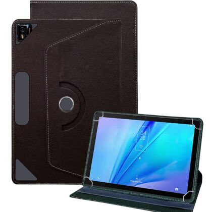 TGK Universal 360 Degree Rotating Leather Rotary Swivel Stand Case for TCL Tab 10s 10.1 inches Tablet (Brown)
