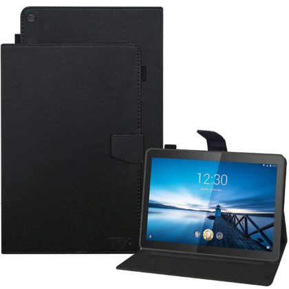 TGK Leather Flip Stand Cover with TPU Back Case for Lenovo Tab M10 FHD REL TB-X605LC Cover TB-X605FC Tablet with Stylus Pen Holder (Black)