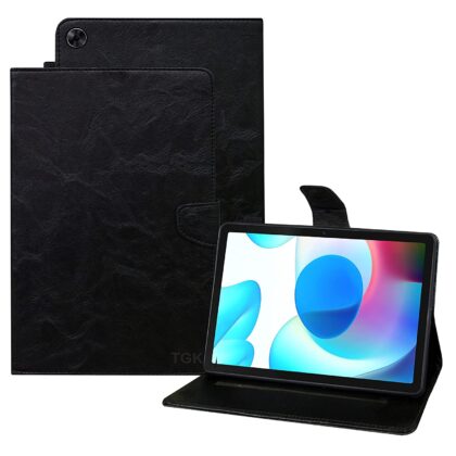 TGK Multipurpose Smart Stand Leather Flip Cover with Silicone Back Case for Realme Pad 10.4 inch Tablet [RMP2102/ RMP21023] with Pen Strap (Black)