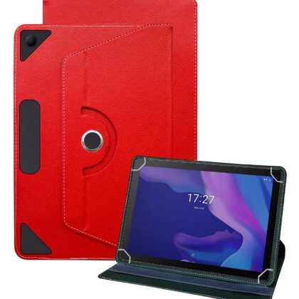 TGK Universal 360 Degree Rotating Leather Rotary Swivel Stand Case for Alcatel 3T10 Tab Cover (2nd Gen) 10.1 inches Tablet (Red)