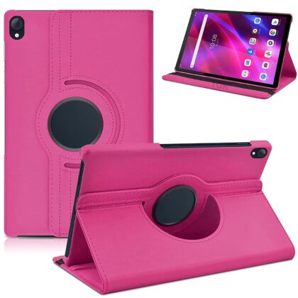 TGK 360 Degree Rotating Leather Smart Rotary Swivel Stand Case Cover for Lenovo Tab K10 FHD 10.3″ Tablet TB-X6C6F / TB-X6C6X / TB-X6C6NBF (Hot Pink)