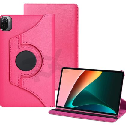 TGK 360 Degree Rotating Leather Smart Rotary Swivel Stand Case Cover for Xiaomi Mi Pad 5 11″ inch Tablet (Hot Pink)