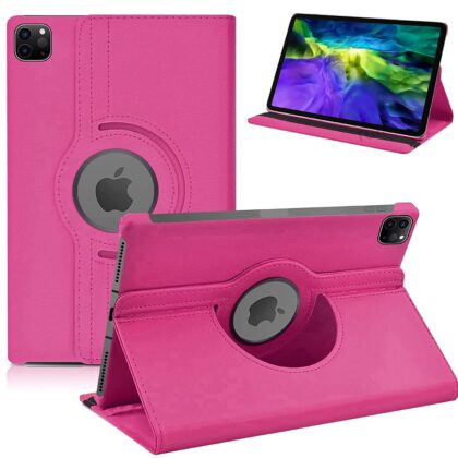 TGK 360 Degree Rotating Leather Smart Rotary Swivel Stand Case Cover for iPad Pro 11 inch Cover 2021/2020/2018 Release (Hot Pink)