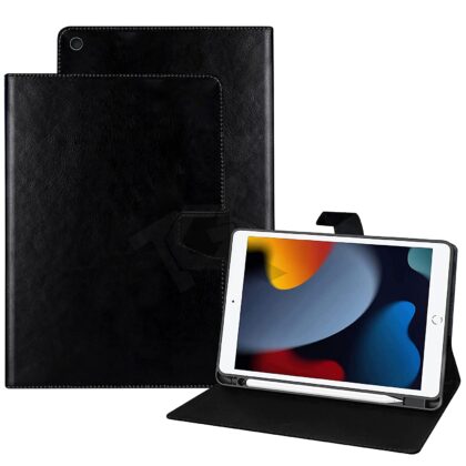 TGK Multi Protective Leather Case with Viewing Stand Flip Cover for iPad 10.2 Cover 2021/2020/2019 (iPad 9th Generation / 8th Gen / 7th Gen) Model with Pencil Holder (Black)