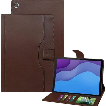 TGK Multi-Angle Viewing Smart Stand with Document Card Pocket Wallet Leather Flip Case Cover for Lenovo Tab M10 HD 2nd Gen TB-X306X / Smart Tab M10 HD 2nd Gen TB-X306F (Dark Brown)