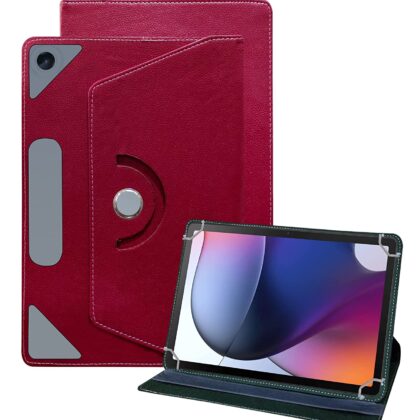 TGK Universal 360 Degree Rotating Leather Rotary Swivel Stand Case Cover for Motorola Moto Tab G62 | Motorola Tab G62 10.61 inch Tablet (Wine-Red)