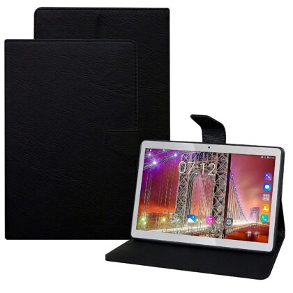TGK Plain Design Leather Folio Flip Case with Viewing Stand Protective Cover for Fusion5 4G Tablet 10.1 Inch (25.65 cm) (Black)