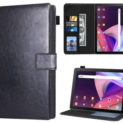 TGK Multi Protective Wallet Leather Flip Stand Case Cover for TCL Tab 10 FHD Tablet, Black
