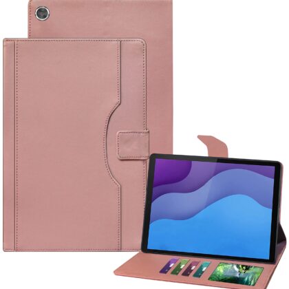 TGK Multi-Angle Viewing Smart Stand with Document Card Pocket Wallet Leather Flip Case Cover for Lenovo Tab M10 HD 2nd Gen TB-X306X / Smart Tab M10 HD 2nd Gen TB-X306F (Pink)