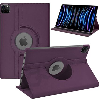 TGK 360 Degree Rotating Leather Smart Rotary Swivel Stand Case Cover for iPad Pro 12.9 Inch (2022/2021/2020, 6th/5th/4th Gen) (Purple)