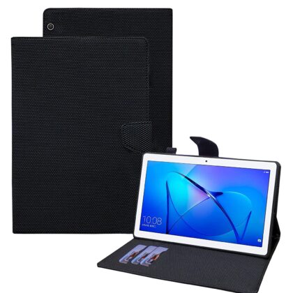 TGK Genuine Leather Support Auto Sleep/Wake Ultra Compact Slim Folding Folio Cover Case for Honor MediaPad T3 10 9.6 inch Tablet (Dotted_Black)