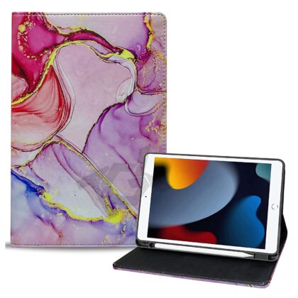 TGK Printed Classic Design Leather Folio Flip Case with Viewing Stand Protective Cover for iPad 10.2 Cover 2021/2020/2019 (iPad 9th Generation / 8th Gen / 7th Gen) (Pink Purple Marble)