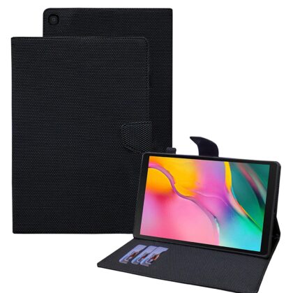 TGK Dotted Smart Leather Wallet Folio Stand Case with Pencil Holder Flip Cover for Samsung Galaxy Tab A 10.1 inch Tablet Cover Model SM-T510 (Wi-Fi) / SM-T515 (LTE) / SM-T517 2019 Release with Stylus Pen Holder – Black