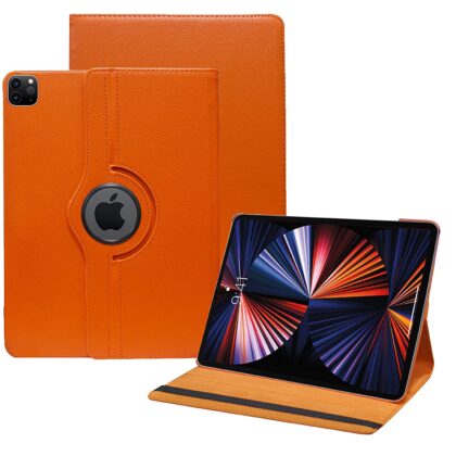 TGK 360 Degree Rotating Leather Smart Rotary Swivel Stand Case Cover Compatible for New iPad Pro 12.9 inch 2021 Release (5th Generation) (Orange)
