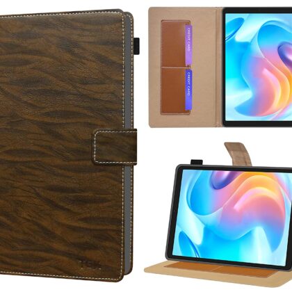 TGK Pattern Multi Protective Leather Case with Viewing Stand and Card Slots Flip Cover for Realme Pad Mini 3 / Realme Pad Mini 4 8.68 inch Tablet (Dark Brown)