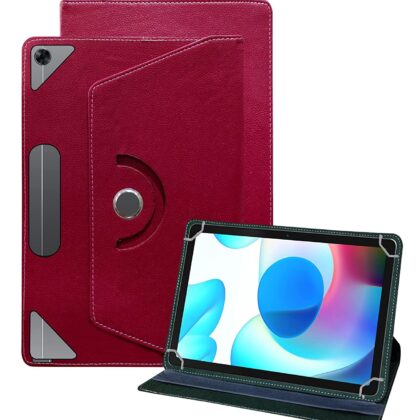 TGK Universal 360 Degree Rotating Leather Rotary Swivel Stand Case Cover for Realme Pad 10.4 inch Cover Model [RMP2102/ RMP21023] (Wine-Red)