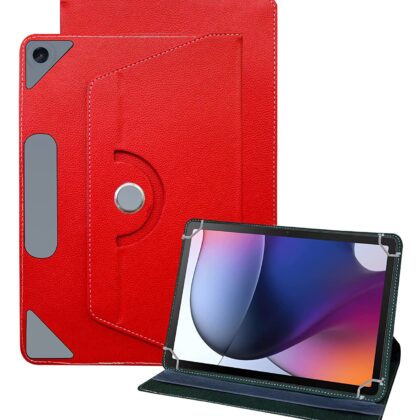 TGK Universal 360 Degree Rotating Leather Rotary Swivel Stand Case Cover for Motorola Moto Tab G62 | Motorola Tab G62 10.61 inch Tablet (Red)
