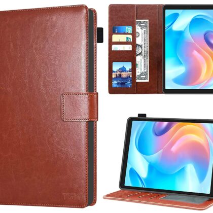 TGK Multi Protective Wallet Leather Flip Stand Case Cover for Realme Pad Mini 8.68 inch Tablet, Brown