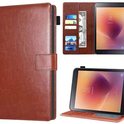 TGK Multi Protective Leather Case with Viewing Stand and Card Slots Flip Cover for Samsung Galaxy Tab A 8 inch Cover Model SM-T380 / SM-T385 (2017 Release Tablet) Brown