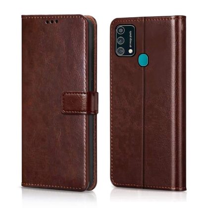 TGK 360 Degree Protection | Protective Design Leather Wallet Flip Cover with Card Holder | Photo Frame | Inner TPU Back Case Compatible for Samsung Galaxy M31 / F41 / M31 Prime (Dark Brown)