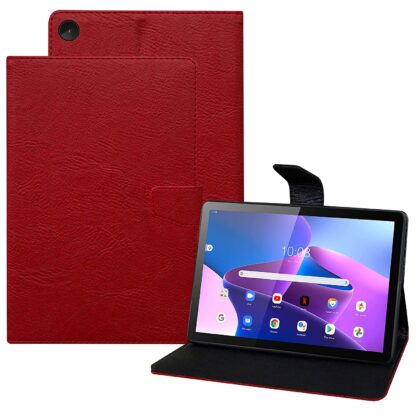 TGK Plain Design Leather Folio Flip Case with Viewing Stand Protective Cover for Lenovo Tab M10 FHD 3rd Gen 10.1 inch (25.65 cm) Model TB328FU / TB328XU (Red)