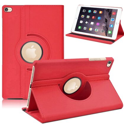 TGK 360 Degree Rotating Leather Auto Sleep Wake Function Smart Case Cover for iPad Air 2 Covers ipad 9.7 inch A1566, A1567 (2014 Launch) Red