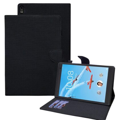 TGK Dotted Smart Leather Wallet Folio Stand Case with Pencil Holder Flip Cover for Lenovo Tab 4 8 Plus TB-8704X / TB-8704F / TB-8704N 8-Inch Tablet with Stylus Pen Holder – Black