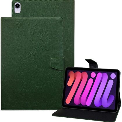 TGK Plain Design Leather Flip Stand Case Cover for iPad Mini 6 (8.3 inch, 6th Gen) Green